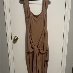 SHEIN Tan Midi Dress with Tie Detail